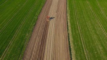 aéreo ver de tractor realiza siembra en el campo video