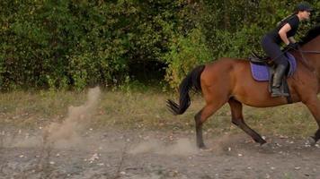 mujer montando caballo por galope video