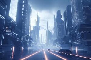 Futuristic city with neon lights. photo