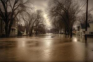 inundación en el ciudad calle. generativo ai foto