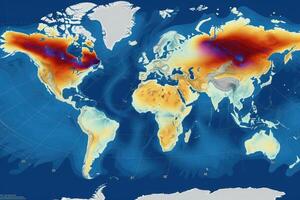 World map with weather forecast application. photo