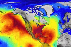 World map with weather forecast application. photo