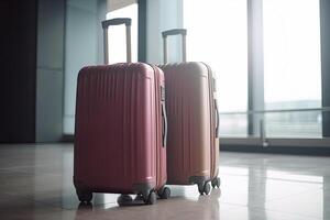 Two luggage suitcases in airport terminal. Travel concept. photo