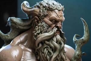 Triton with trident mythological man god of water, neptune, poseidon creature from legends. . photo