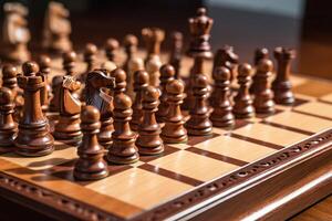 The classic board intellectual game of chess. game positions. Wooden figures. . photo