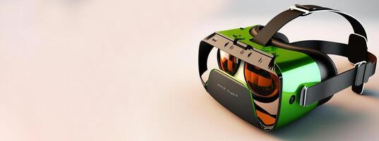 VR glasses on a plain background. Modern technologies in gadgets. . Header banner mockup with space. photo