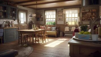 Design of a cozy living room interior in a modern country style. . photo