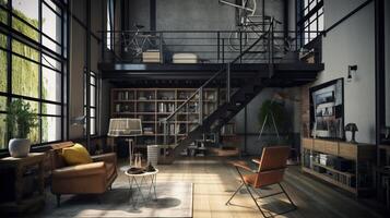 Design of a cozy living room interior in a modern loft style. . photo