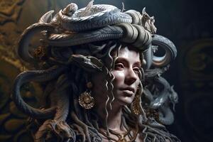 Gorgona medusa es un mitológico mujer, un criatura desde leyendas ai generado. foto