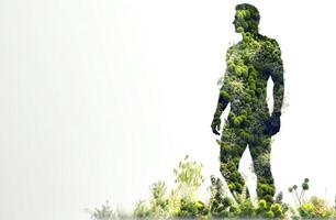 Health Day, concept image of a man from grass, flowers. Fictional person created with . photo