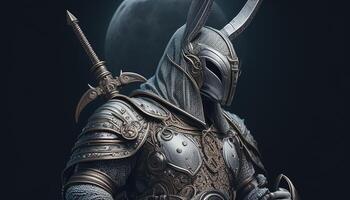moon rabbit warrior, digital art illustration, photo