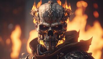 fire skull warrior, digital art illustration, photo