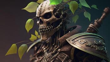 earth skull warrior, digital art illustration, photo