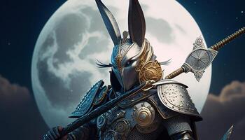 moon rabbit warrior, digital art illustration, photo