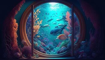 submarino mundo ventana, digital Arte ilustración, generativo ai foto