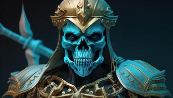 water skull warrior, digital art illustration, photo