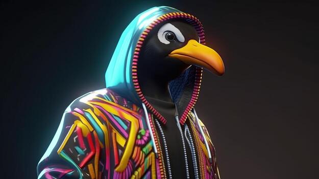 stylish colorful penguin, digital art illustration, photo