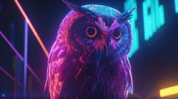 neon owl, digital art illustration, photo