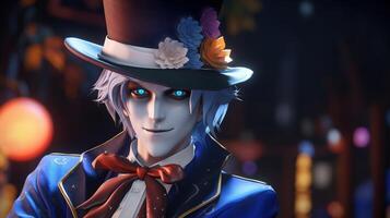 professional pantomime wearing hat, digital art illustration, photo