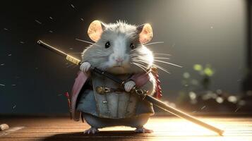 hamster samurai, digital art illustration, photo