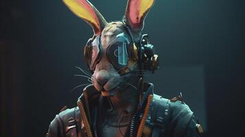 cyberpunk rabbit, digital art illustration, photo