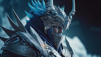 ice dragon warrior, digital art illustration, photo