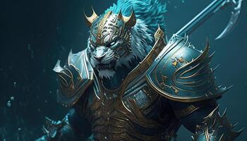 water tiger warrior, digital art illustration, photo