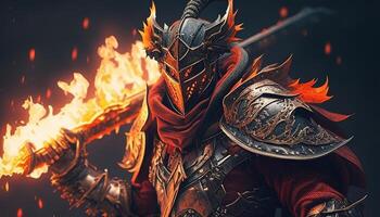 flame dragon warrior, digital art illustration, photo
