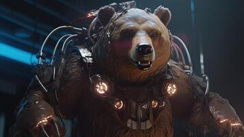 bear atompunk, digital art illustration, photo