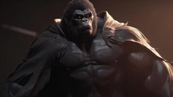 muscular gorilla superhero, digital art illustration, photo