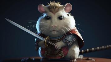 hamster samurai, digital art illustration, photo