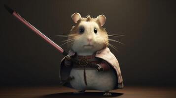 hamster samurai, digital art illustration, photo