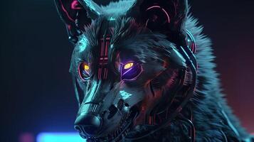 dark cyberpunk wolf, digital art illustration, photo