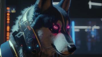 cyberpunk husky, digital art illustration, photo