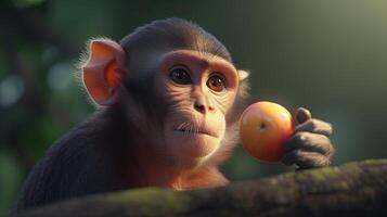 monkey with fruit, digital art illustration, photo