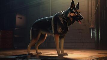 german shepherd, digital art illustration, photo