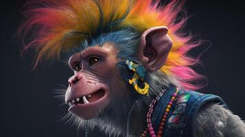 punk monkey portrait, digital art illustration, photo