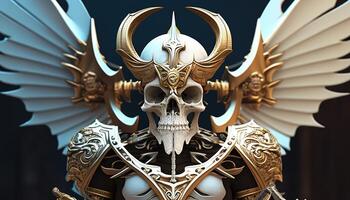 holy skull warrior, digital art illustration, photo