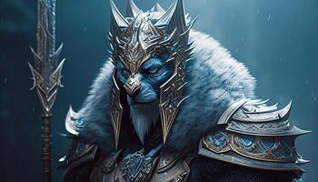 ice wolf warrior, digital art illustration, photo