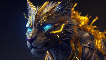 laser lynx cyberpunk, digital art illustration, photo