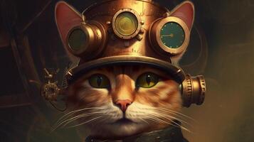 Steampunk gato retrato, digital Arte ilustración, generativo ai foto