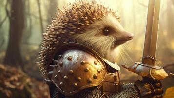 hedgehog warrior, digital art illustration, photo