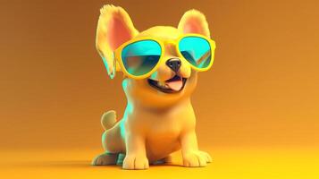cute smiley dog wearing sunglasses, digital art illustration, photo