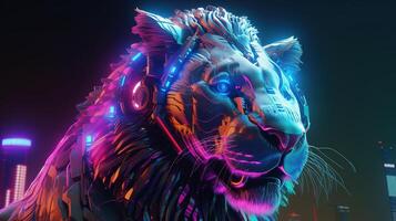 cyberpunk lion, digital art illustration, photo