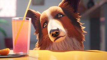 portrait dog with juice, digital art illustration, photo