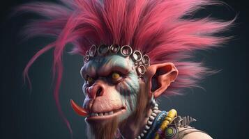 punk monkey portrait, digital art illustration, photo