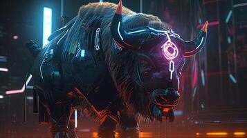 bison cyberpunk, digital art illustration, photo