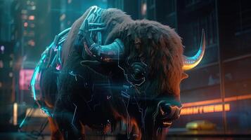 bison cyberpunk, digital art illustration, photo