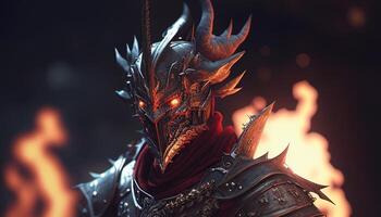 flame dragon warrior, digital art illustration, photo