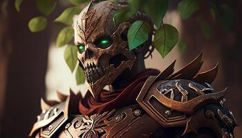 earth skull warrior, digital art illustration, photo